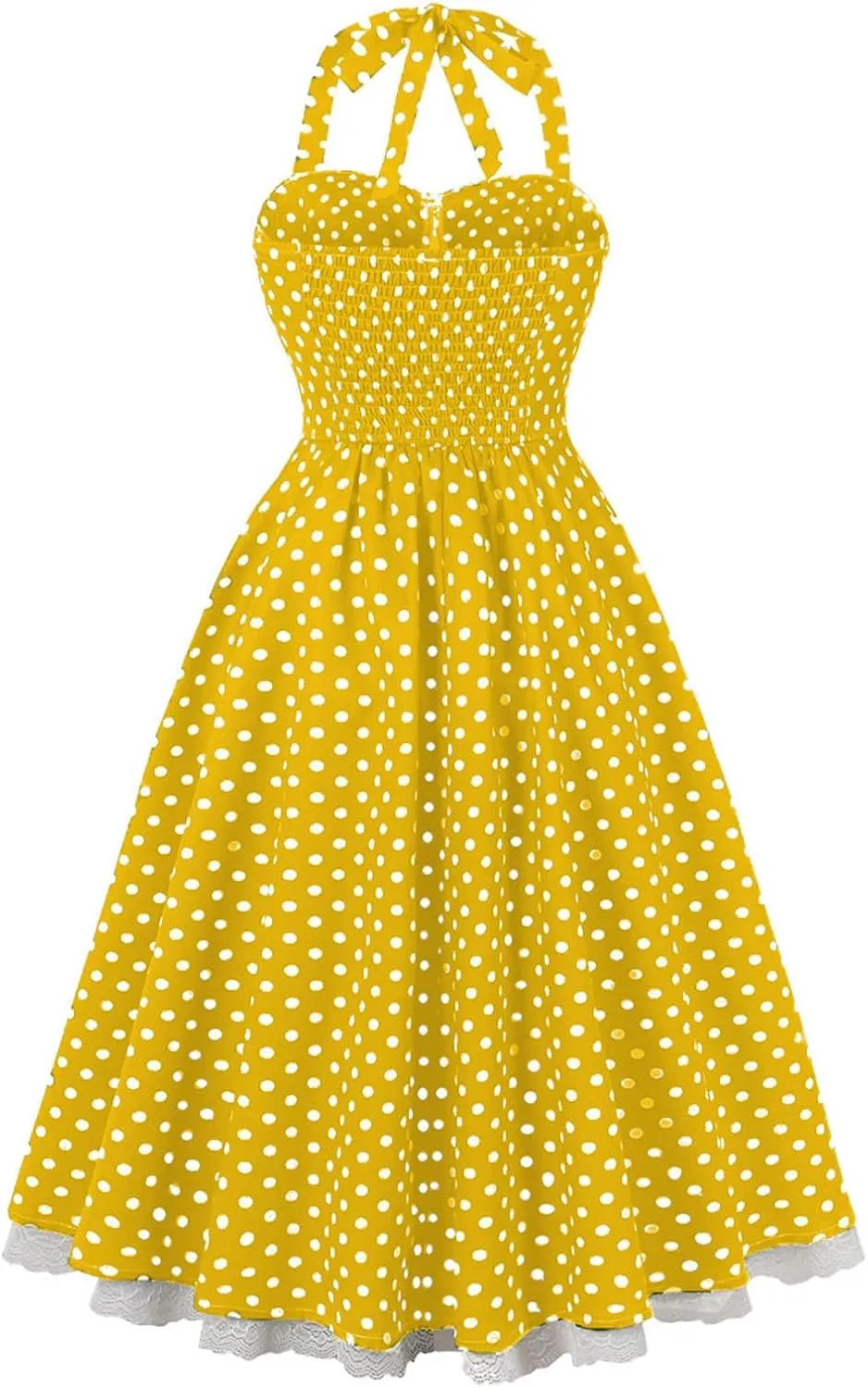 Women’s Vintage Polka Dot Rockabilly Dresses Sexy Halter Neck Retro 50s Cocktail Evening Party Lace Midi Dress