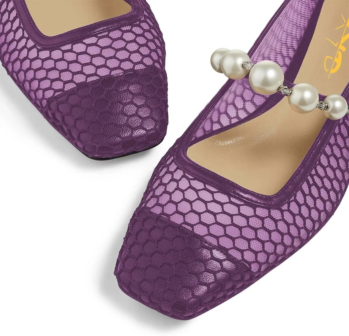 XYD Women Fashion Bead Strap Ballet Flats Square Toe Mary Jane Slip On Sandals Comfortable Walking Dress Shoes