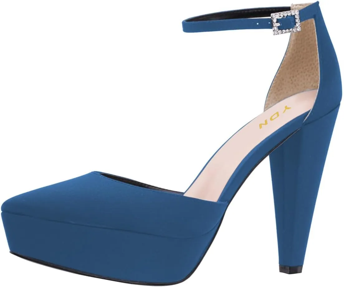 YDN Women Platform Sandals Ankle Strap D’Orsay Cone High Heels Pointed Toe Studded Buckle Shoes Party Shopping Dating Size 4-16 US