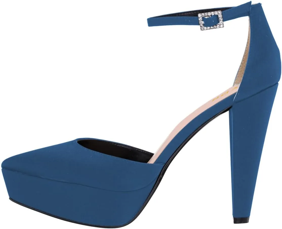YDN Women Platform Sandals Ankle Strap D’Orsay Cone High Heels Pointed Toe Studded Buckle Shoes Party Shopping Dating Size 4-16 US