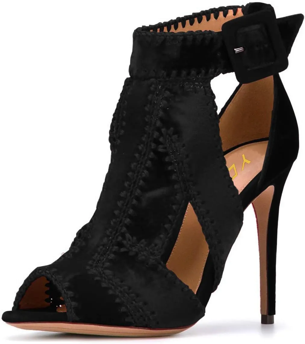 YDN Women Retro High Heel Sandals Ankle Straps Stilettos Pumps Peep Toe Work Shoes