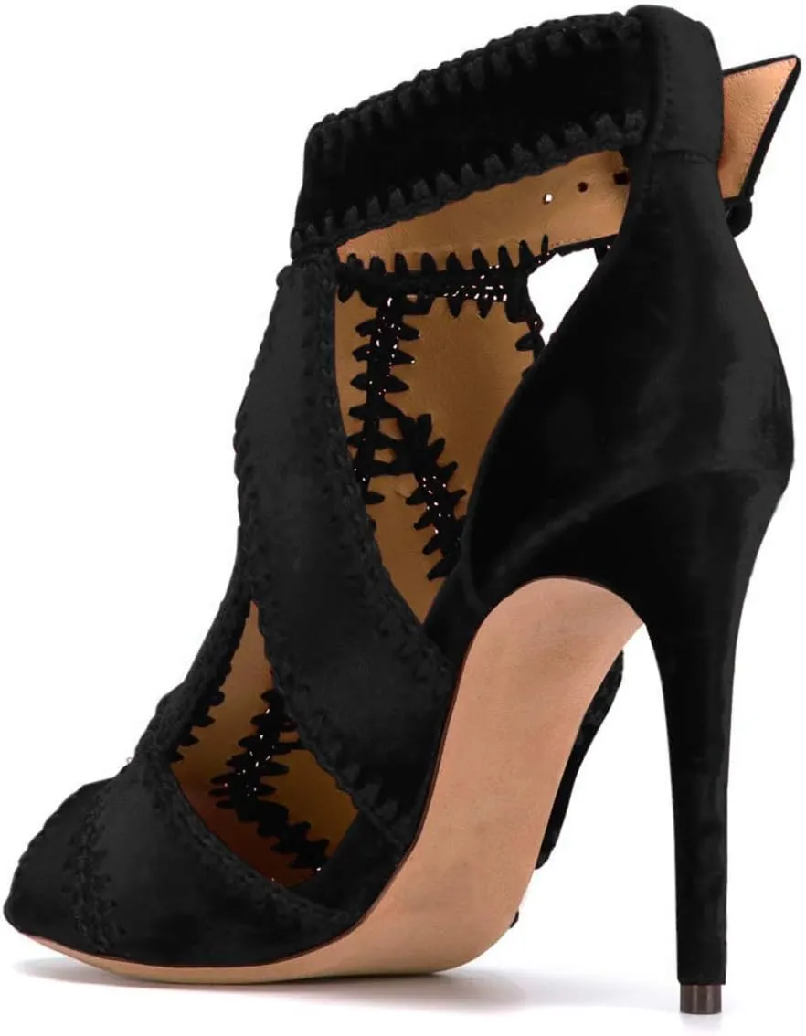 YDN Women Retro High Heel Sandals Ankle Straps Stilettos Pumps Peep Toe Work Shoes