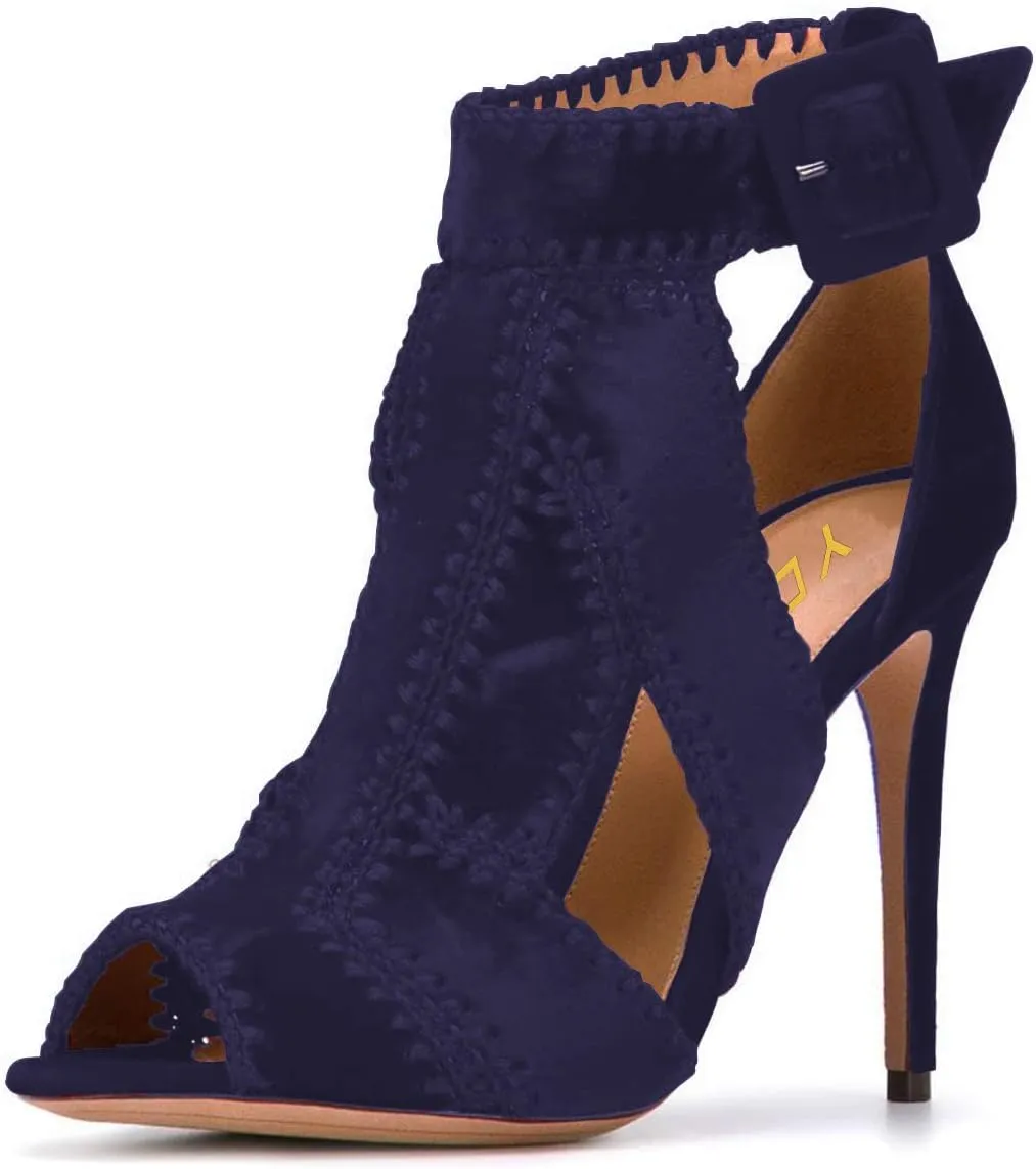 YDN Women Retro High Heel Sandals Ankle Straps Stilettos Pumps Peep Toe Work Shoes