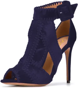 YDN Women Retro High Heel Sandals Ankle Straps Stilettos Pumps Peep Toe Work Shoes