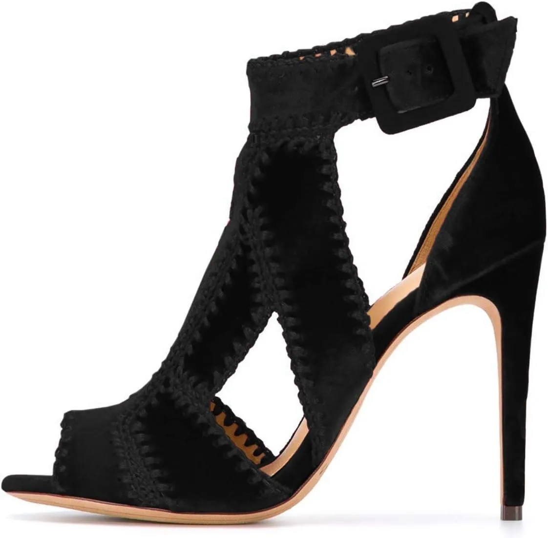 YDN Women Retro High Heel Sandals Ankle Straps Stilettos Pumps Peep Toe Work Shoes
