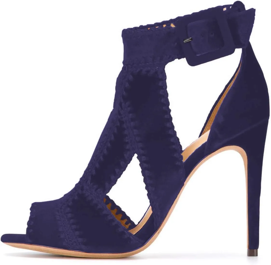 YDN Women Retro High Heel Sandals Ankle Straps Stilettos Pumps Peep Toe Work Shoes