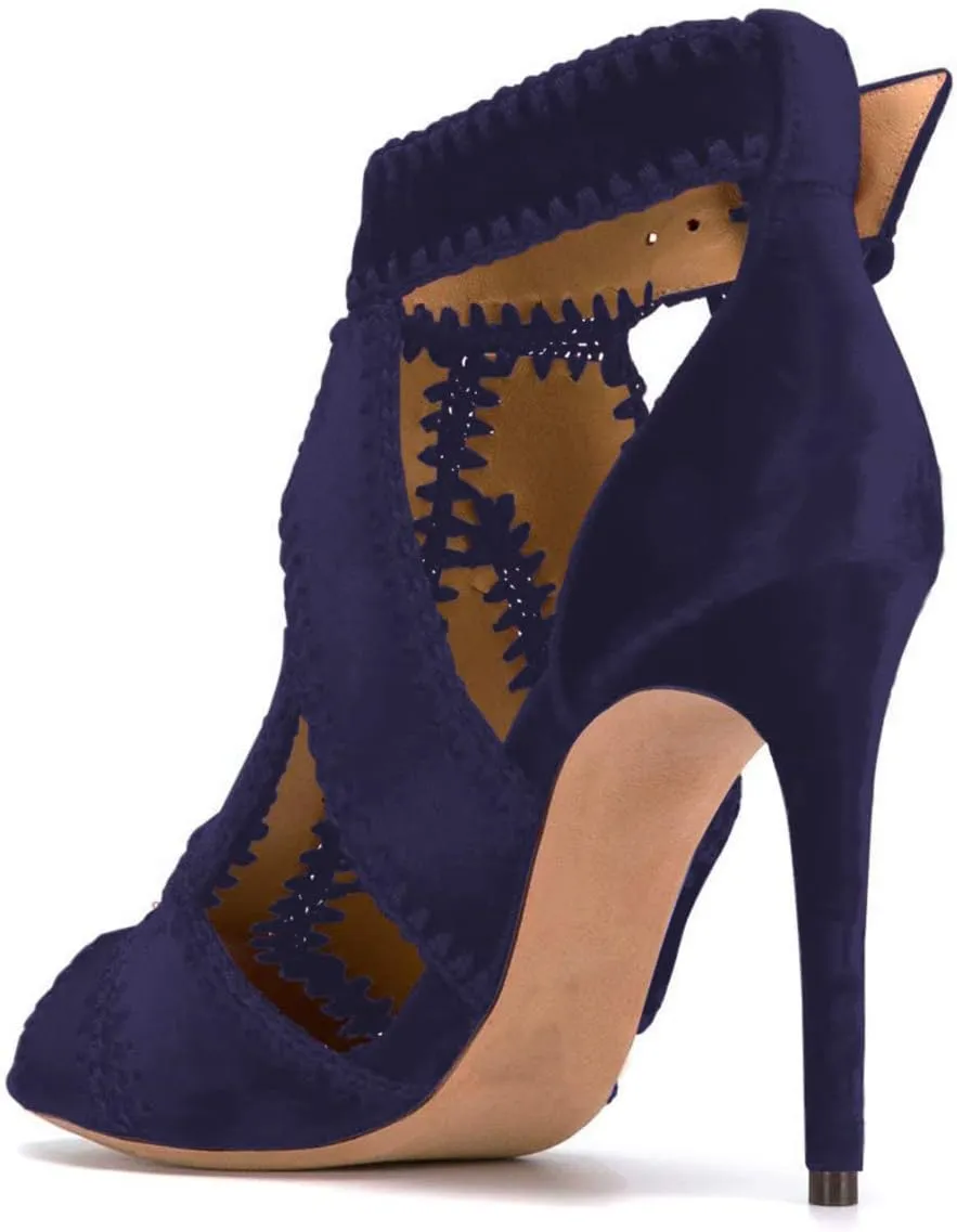 YDN Women Retro High Heel Sandals Ankle Straps Stilettos Pumps Peep Toe Work Shoes