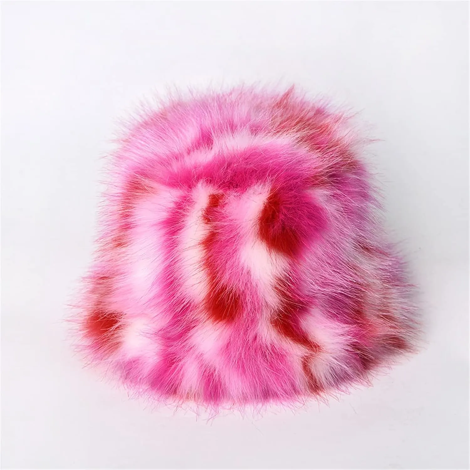 YESBOR Women's Winter Faux Fur Snow Boots Warm Fuzzy Fluffy Bucket Hat Rainbow Fisherman Cap