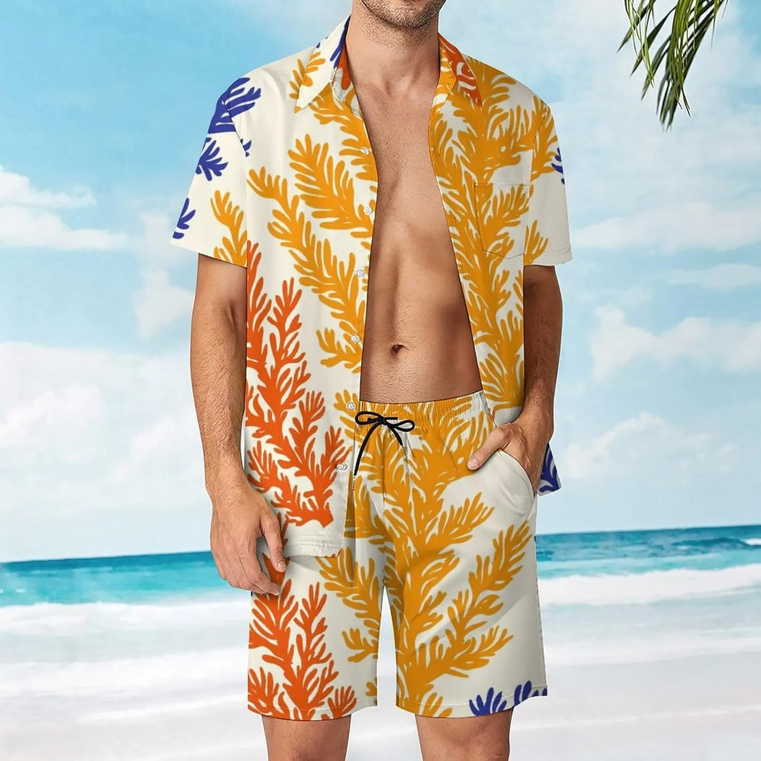 ZHANGXM Tyrannosaurus-Rex Print Men's Button-Up Shirt Hawaiian Shirt Party Beach Shorts