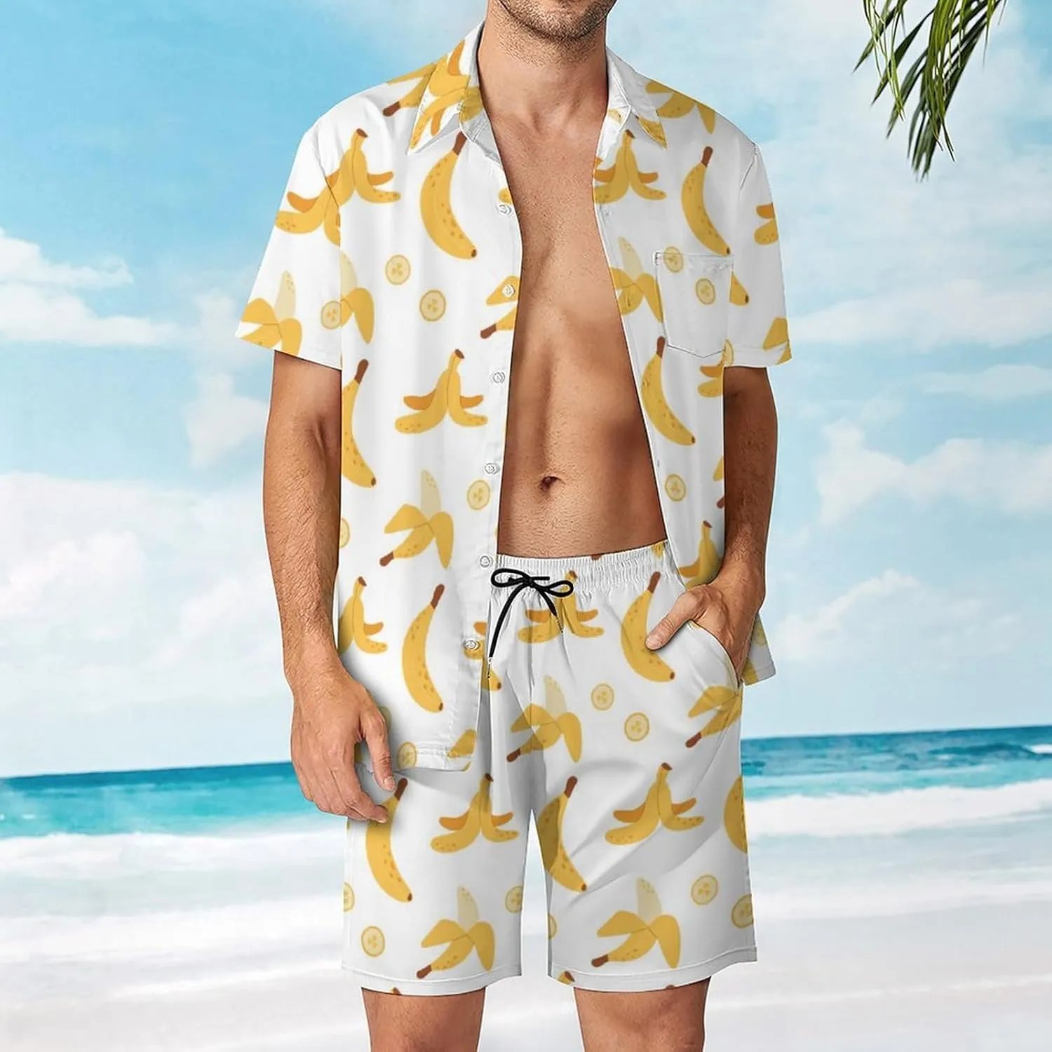 ZHANGXM Tyrannosaurus-Rex Print Men's Button-Up Shirt Hawaiian Shirt Party Beach Shorts