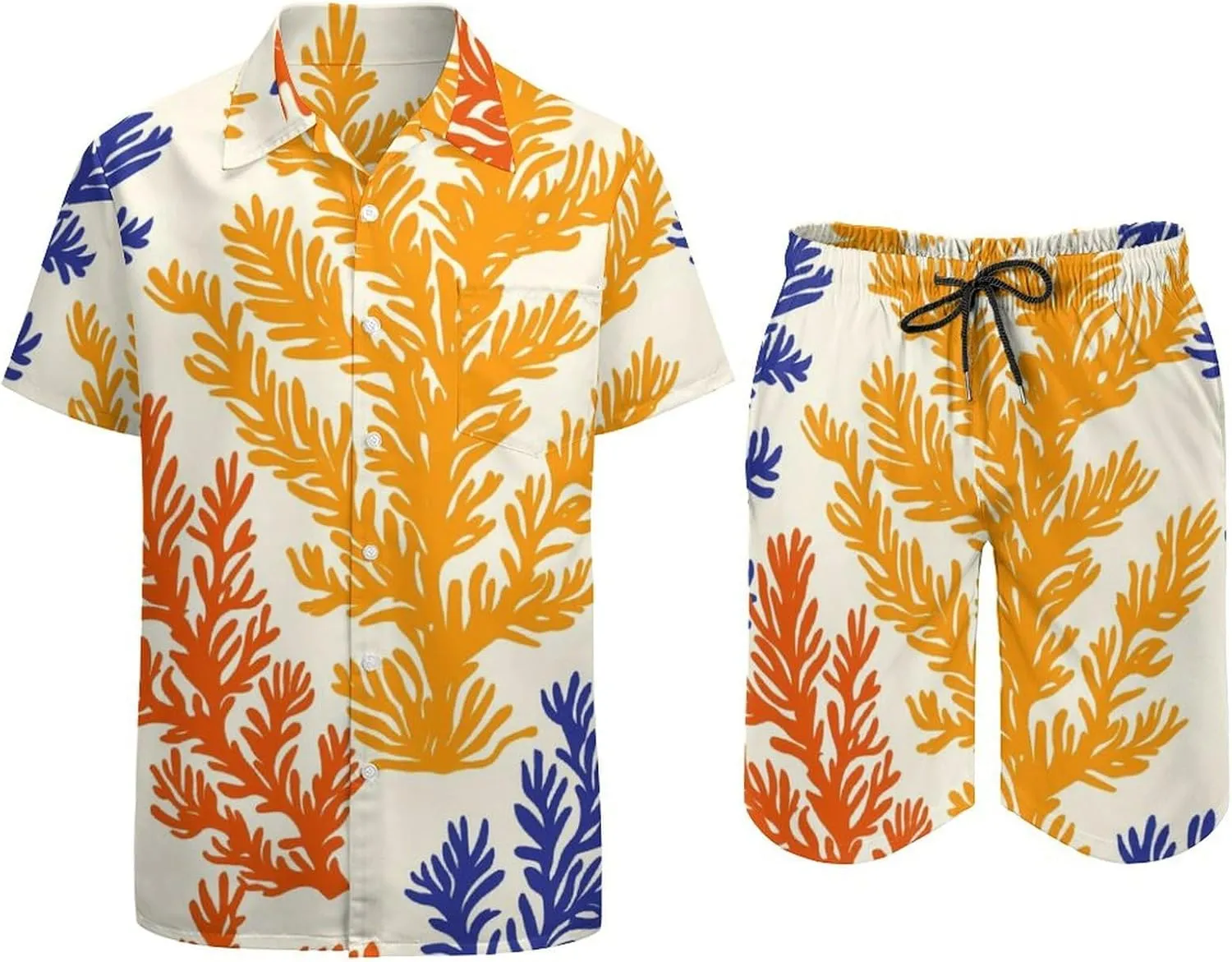 ZHANGXM Tyrannosaurus-Rex Print Men's Button-Up Shirt Hawaiian Shirt Party Beach Shorts