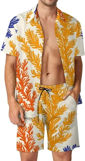 ZHANGXM Tyrannosaurus-Rex Print Men's Button-Up Shirt Hawaiian Shirt Party Beach Shorts